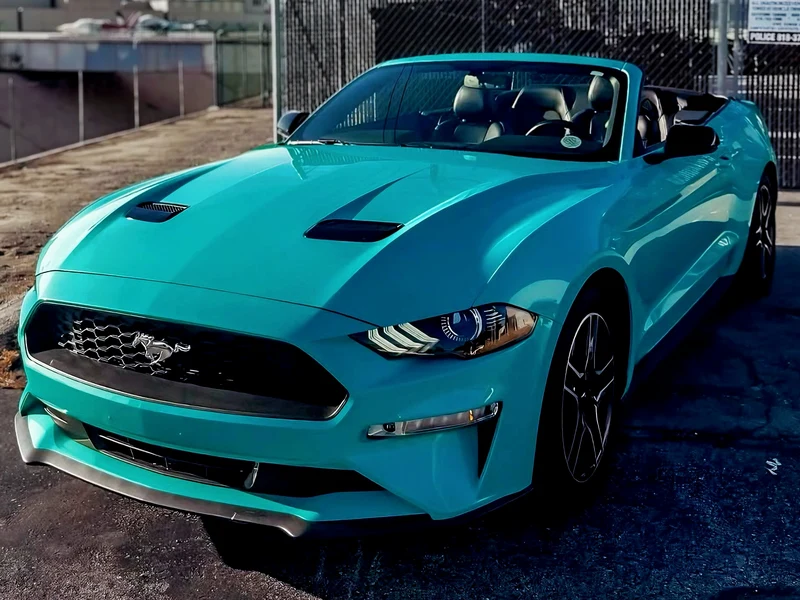 Ford Mustang — Gloss Turquoise Dream Vinyl Wrap, Ceramic Coating | Hussle Customz