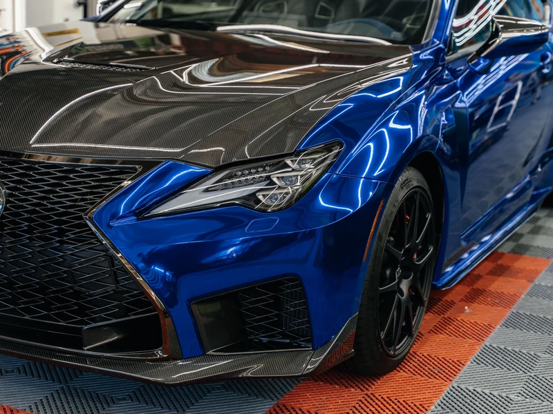 Lexus RCF Glossy Blue Chrome Vinyl Wrap — photo 2 — Hussle Customz Los Angeles