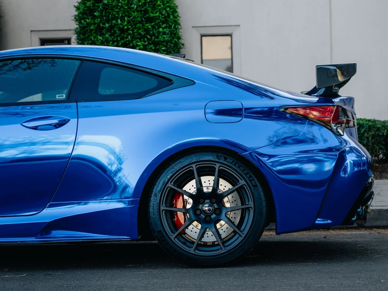 Lexus RCF Glossy Blue Chrome Vinyl Wrap — photo 3 — Hussle Customz Los Angeles