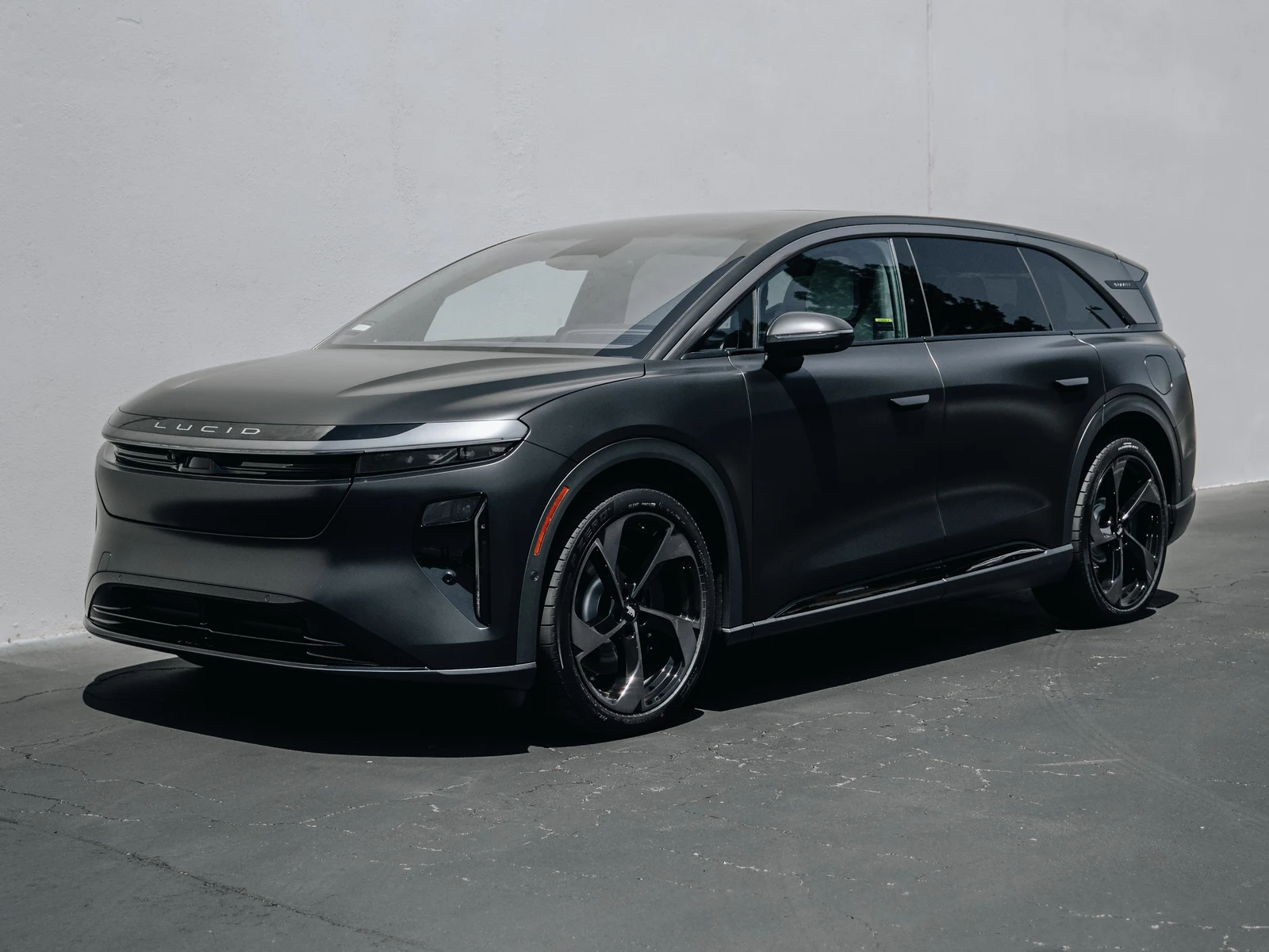 Lucid Gravity in satin black vinyl wrap — Hussle Customz Los Angeles