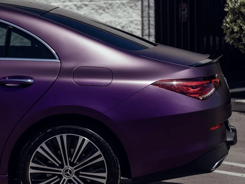 Mercedes CLA250 Matte Purple Black Iridescent Vinyl Wrap — photo 2 — Hussle Customz Los Angeles