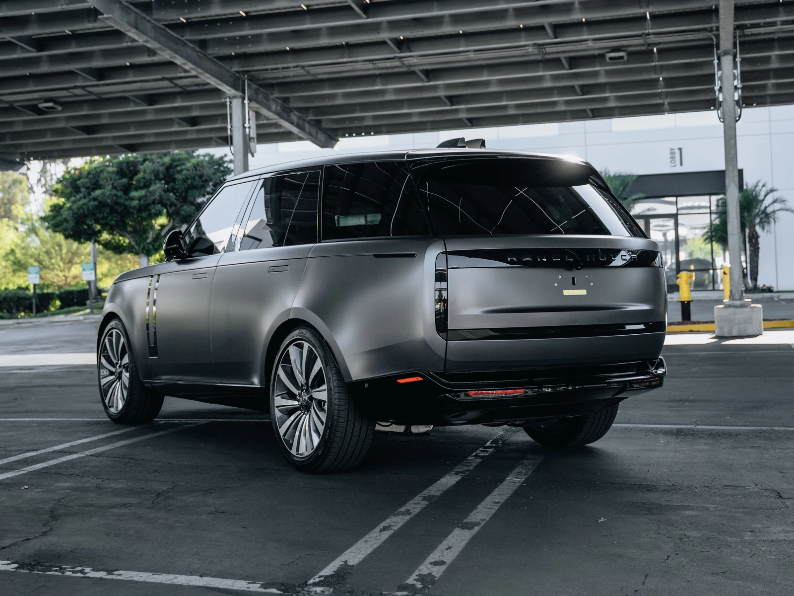 Range Rover Satin Dark Grey Wrap, Chrome Delete — photo 3 — Hussle Customz Los Angeles