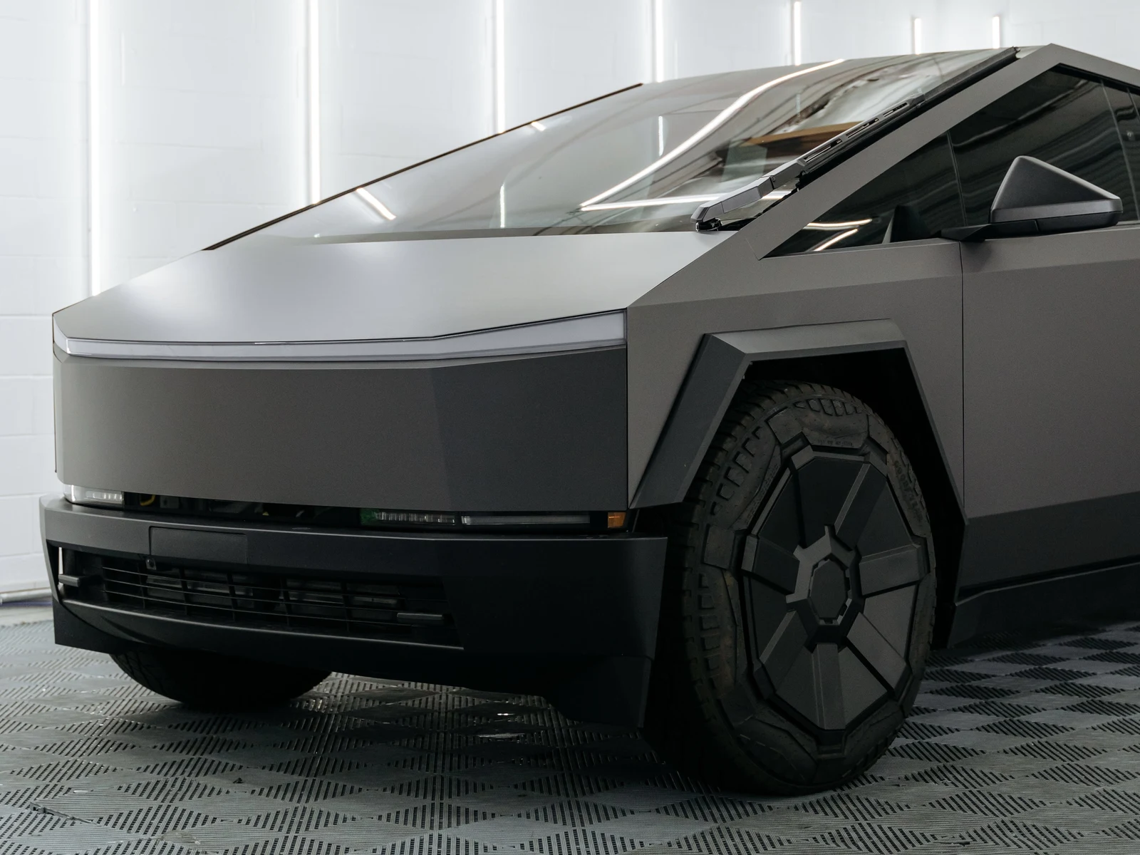Tesla Cybertruck Matte Charcoal Metallic Vinyl Wrap — photo 4 — Hussle Customz Los Angeles