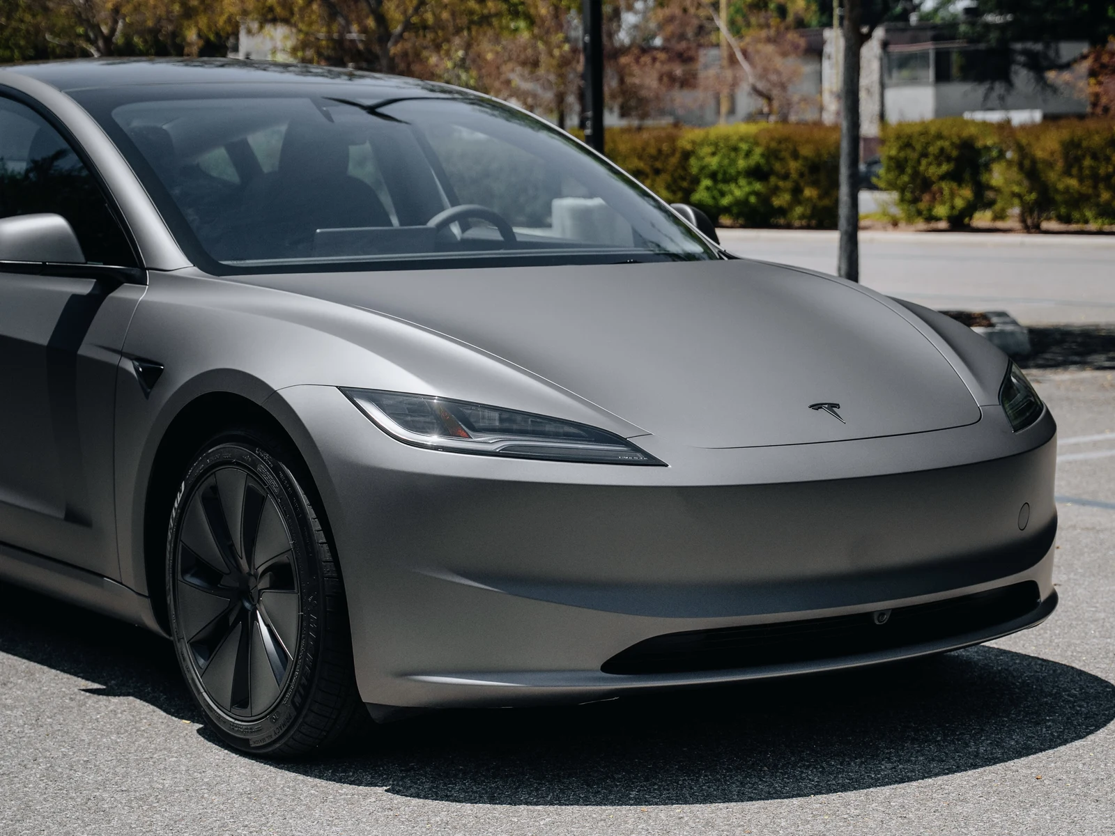 Tesla Model 3 Highland Matte Charcoal Metallic Vinyl Wrap — photo 4 — Hussle Customz Los Angeles