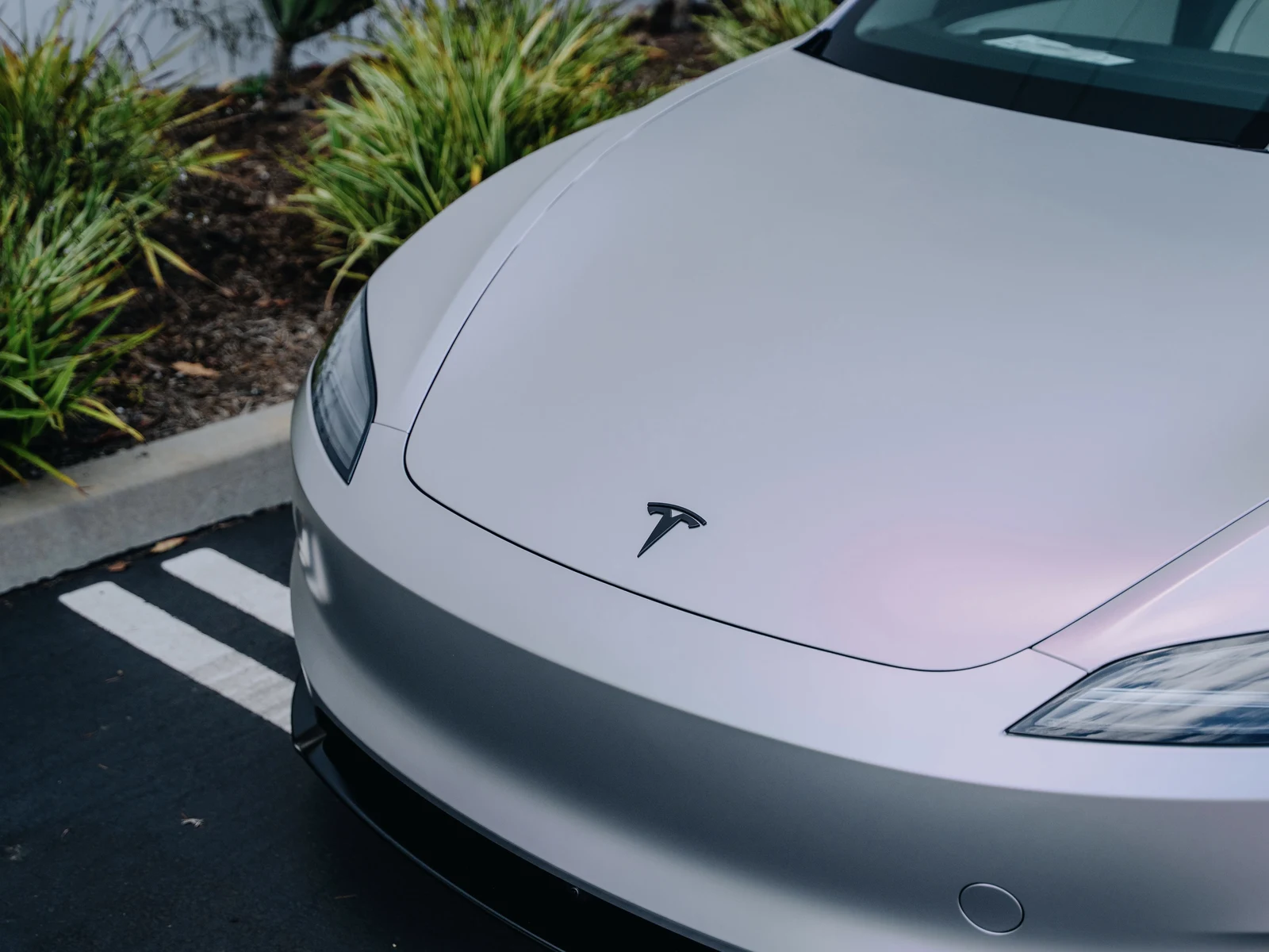 Tesla Model 3 Highland Platinum Pink Vinyl Wrap — photo 4 — Hussle Customz Los Angeles