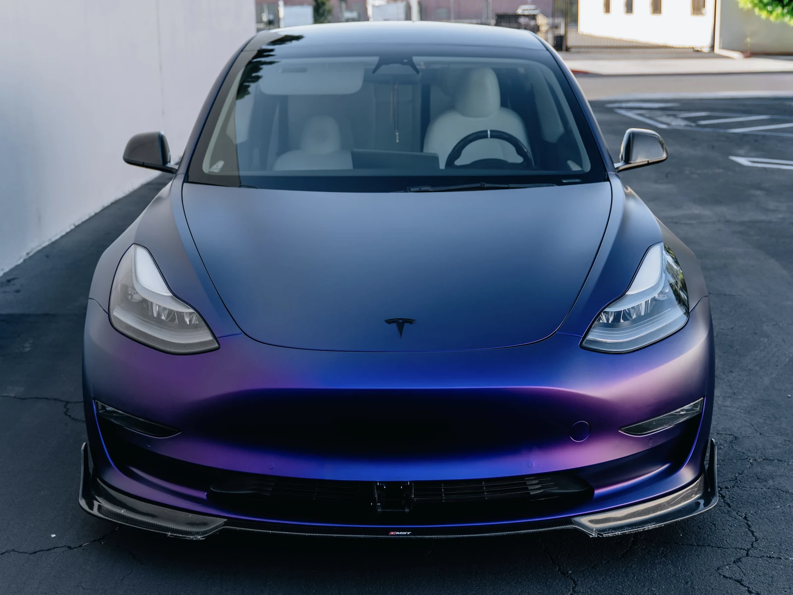 Tesla Model 3 Matte Purple Black Iridescent Wrap — photo 2 — Hussle Customz Los Angeles