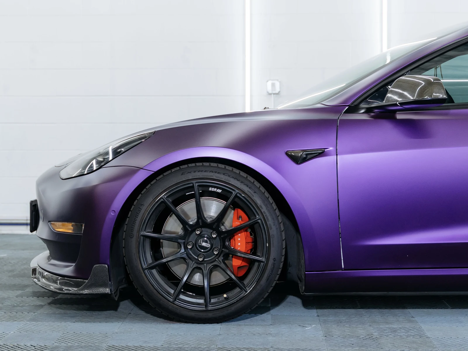 Tesla Model 3 Matte Purple Black Iridescent Wrap — photo 5 — Hussle Customz Los Angeles