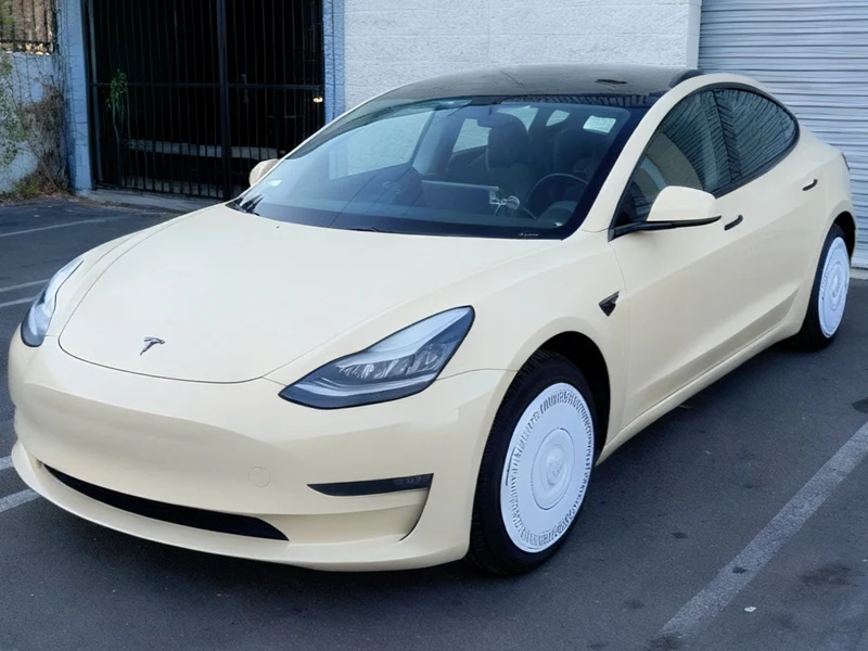 Tesla Model 3 — Tan Vinyl Wrap, Chrome Delete | Hussle Customz