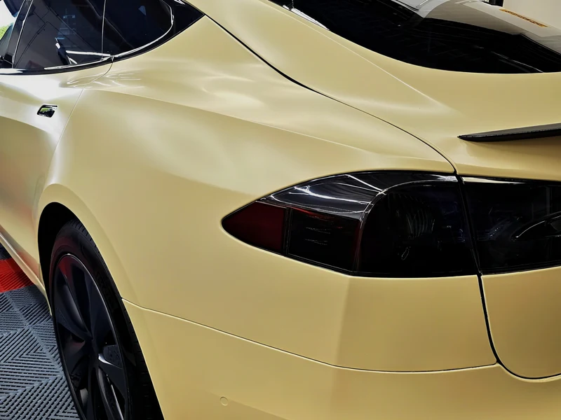 Tesla Model S Satin Desert Tan, Lights Smoke Out, Ceramic Coating — photo 2 — Hussle Customz Los Angeles