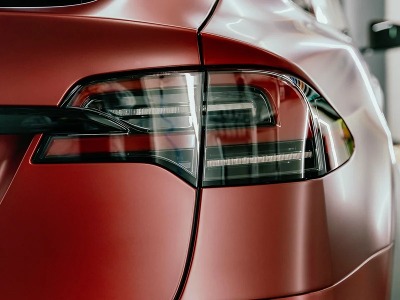 Tesla Model X Satin Red PPF, Ceramic Tint, Ceramic Coating — photo 3 — Hussle Customz Los Angeles