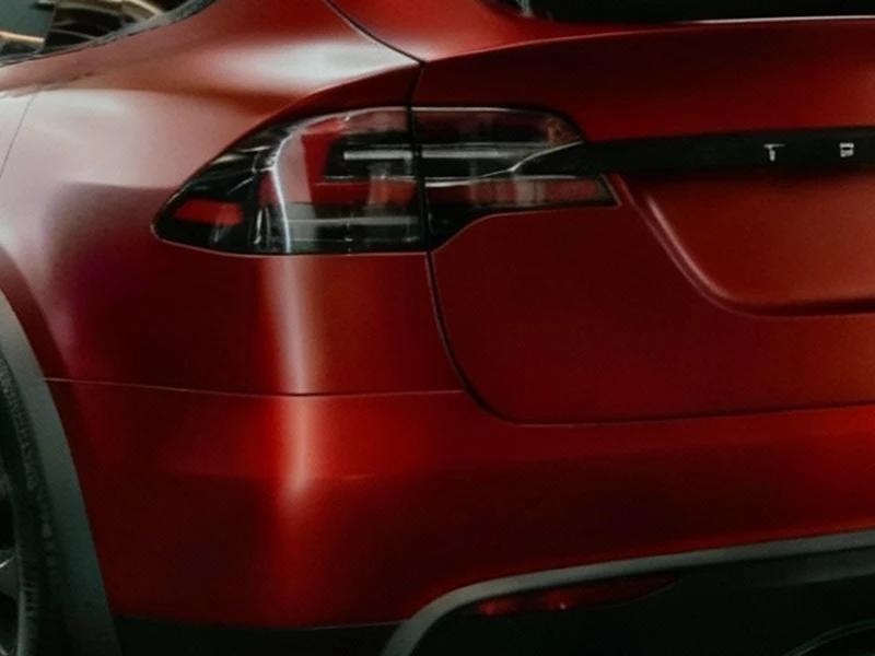 Tesla Model X Satin Red PPF, Ceramic Tint, Ceramic Coating — photo 4 — Hussle Customz Los Angeles
