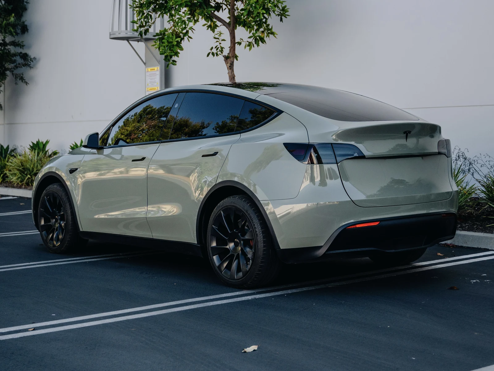 Tesla Model Y Gloss Moss Green Wrap, Smoked Lights — photo 3 — Hussle Customz Los Angeles
