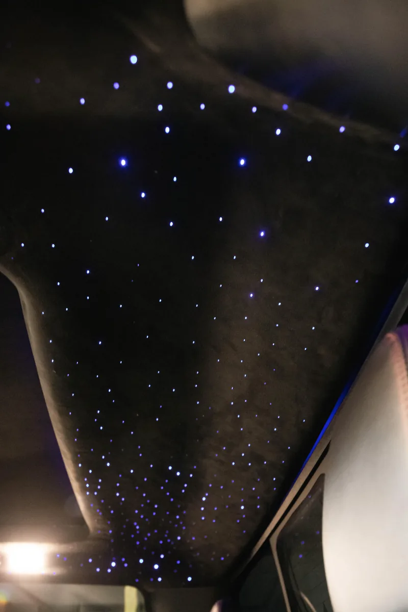 Ford Shelby truck cabin with 850-star fiber-optic starlight headliner installation — Hussle Customz Los Angeles